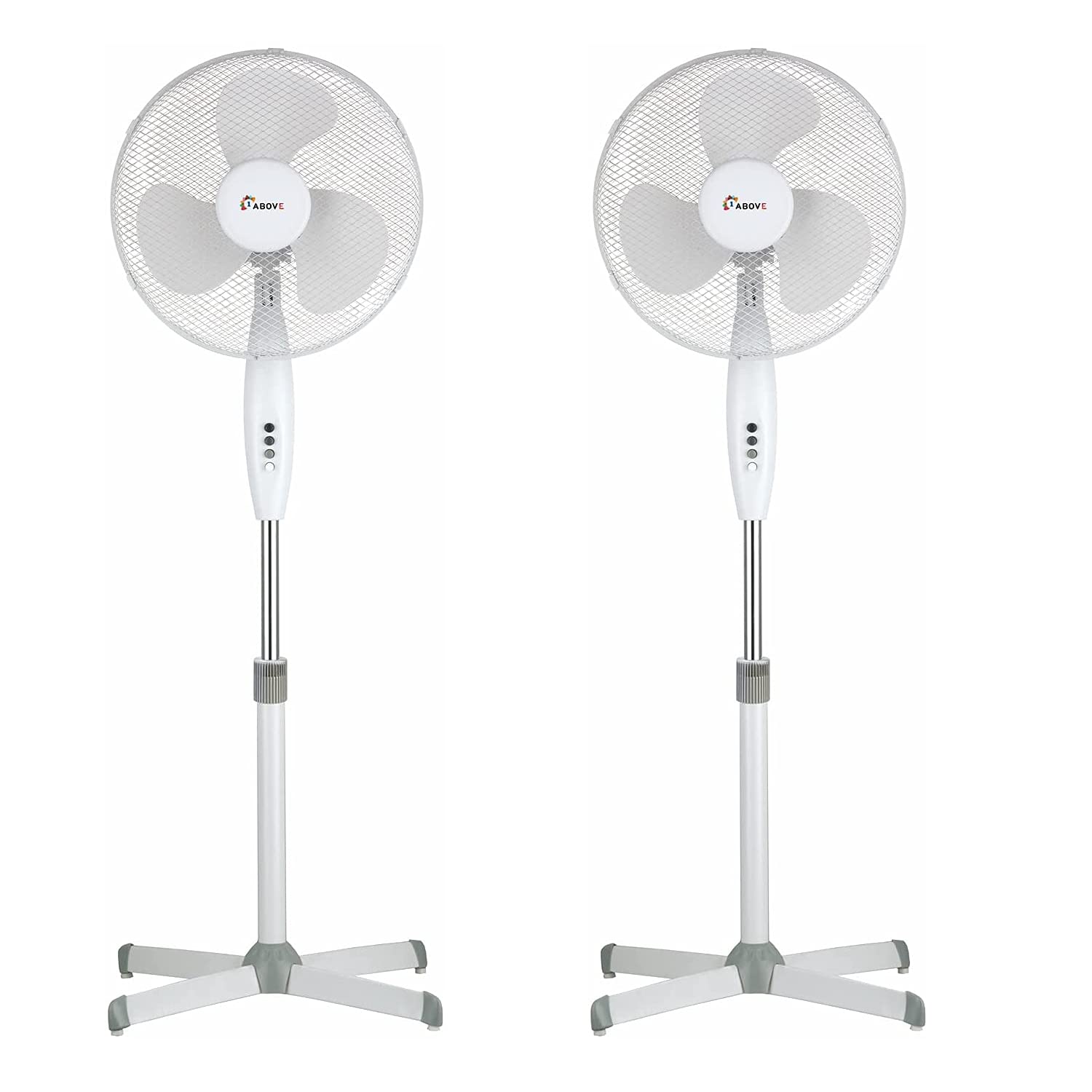 1ABOVE 2pk 16" Fan, Pedestal Stand High Performance 140cm Adjustable Height, 3 Speed Setting, Extra Wide Cross Base, Oscillating, Tilting Head (WHITE)