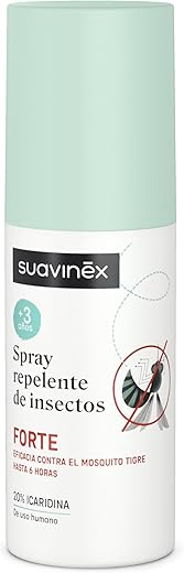 Suavinex, Spray Repelente de Mosquitos e Insectos Forte, Apto Niños +3 Años y Embarazadas, Eficaz contra el Mosquito Tigre, Común y Garrapatas, con 20% Icaridina, Hasta 10 Horas de Eficacia, 100 ml