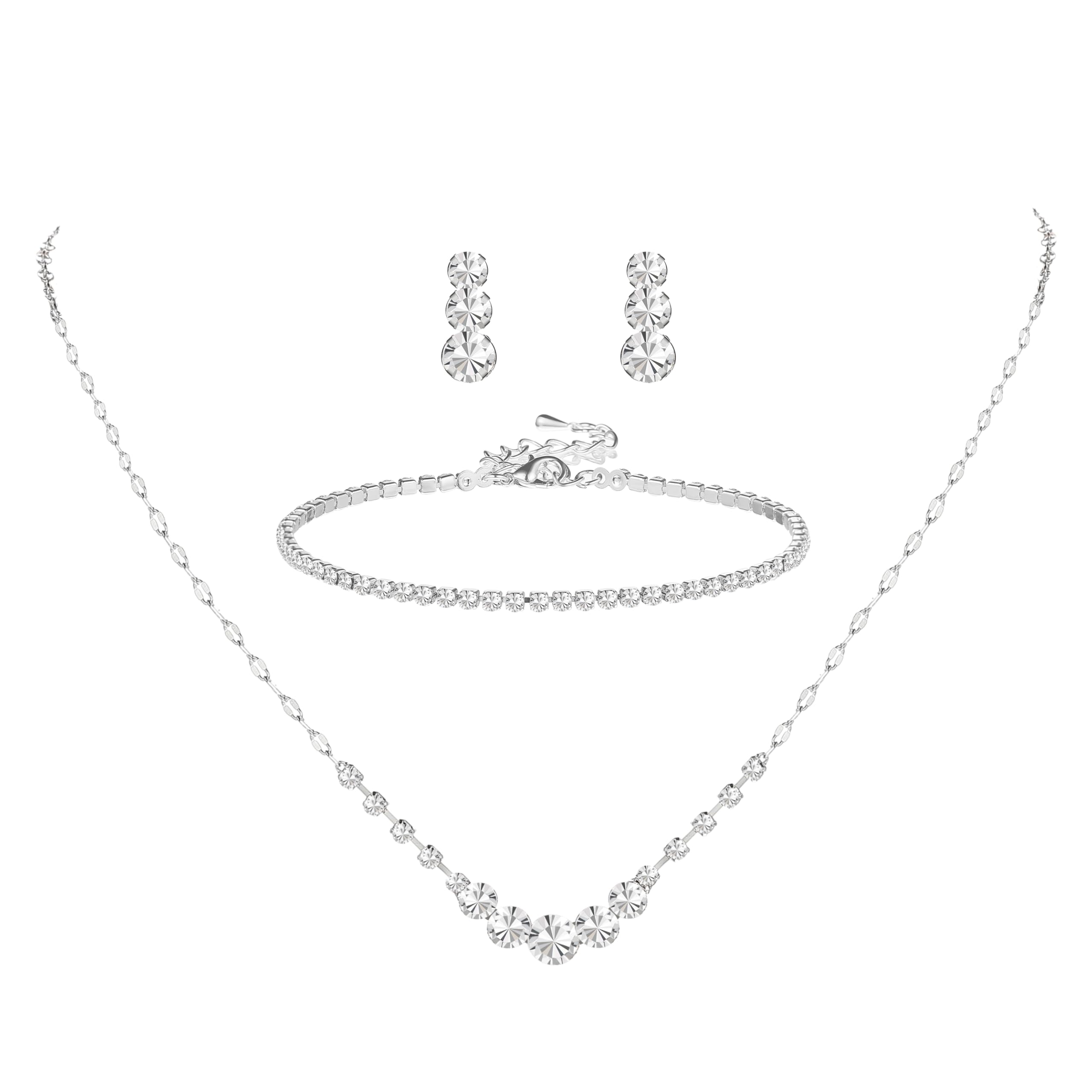 Silver/Gold Rhinestone Crystal Wedding Bridal Bridesmaids Earrings Bracelet Set for Women Brides Bridesmaids Crystal Rhinestone Bracelet Earrings Set for Wedding Bridal Prom Pageant