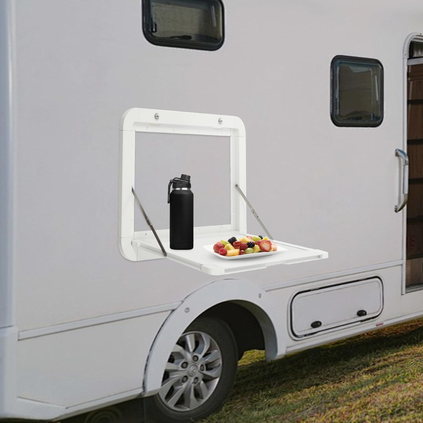 Table de Pique-Nique Pliable RV,Table de Pique-Nique pour Camping-Car Alliage D'aluminium Remorque Pliante pour Camping Table Murale 60 * 42cm,pour Camions,Caravanes (Blanc)