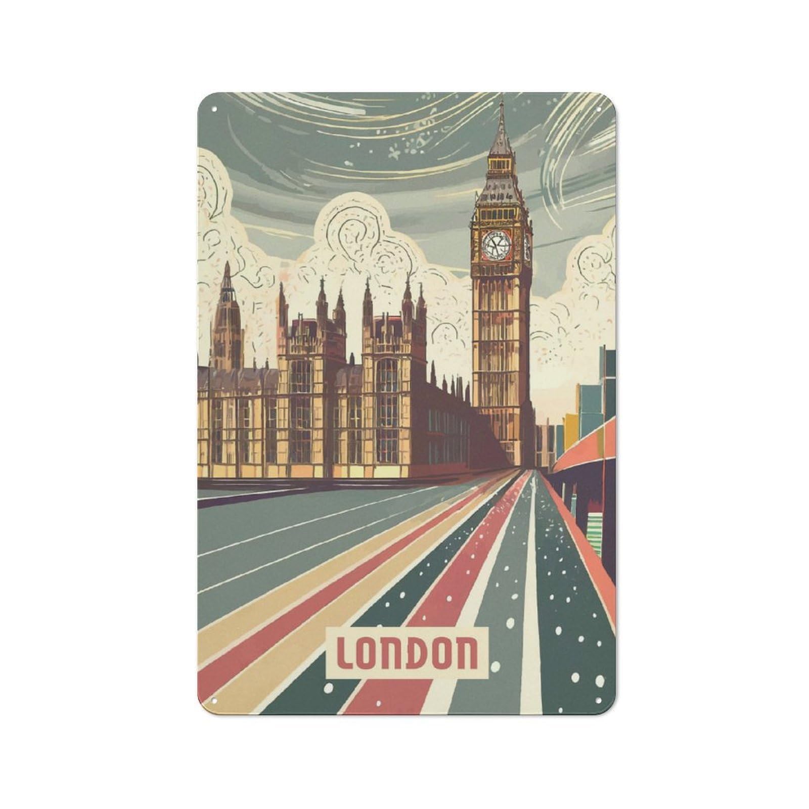 Retro Metal Sign 30x20cm Featuring London for Bar Or Restaurant, for Bar Decor Enthusiasts
