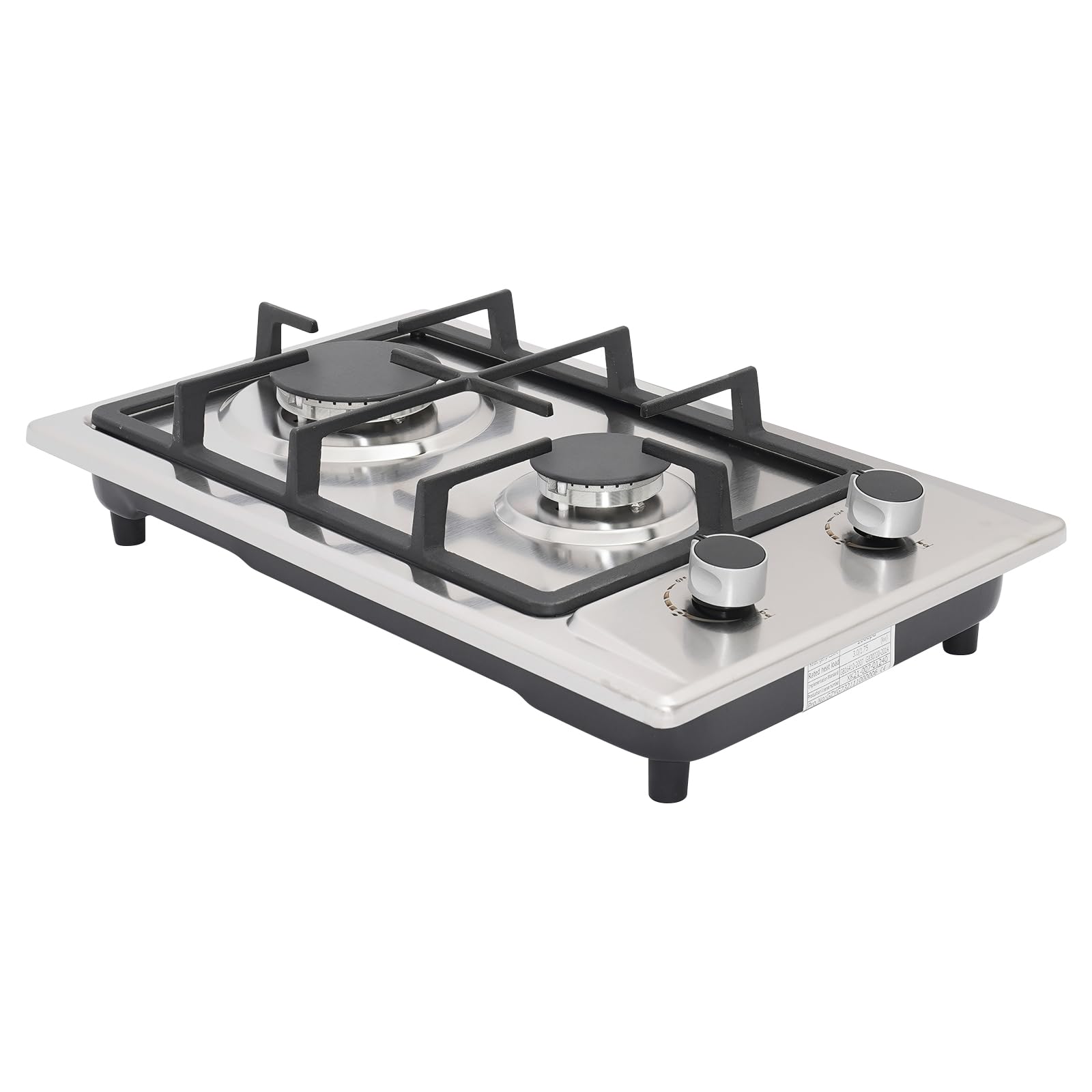 Cocina de gas con 2 fuegos de acero inoxidable, NG/LPG convertible, manguera de gas de 1,5 m, hornillo portátil de camping 51 x 31 x 10 cm, 3 kW + 1,75 kw, cocina de gas exterior (plata)