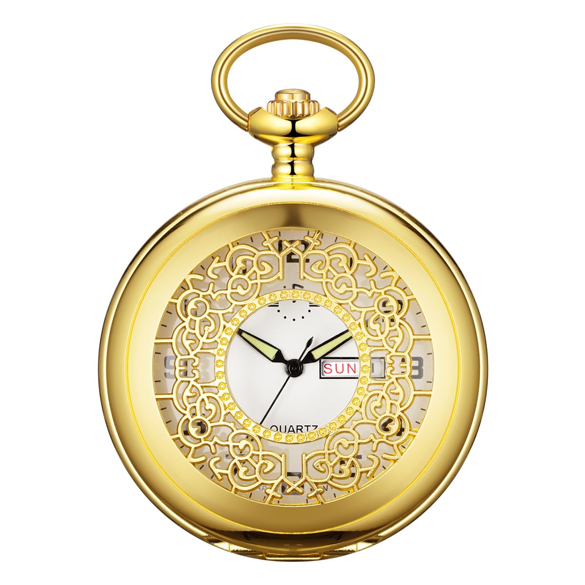 BOSHIYA Smooth Quartz Pocket Watches for Men Classic Arabic Digital Luminous Dial & Day Date Pocket Watch with Chain Christmas Graduation Birthday Gifts
