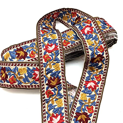 1 Yd Ethnic Embroidered Rose Lace Trim Jacquard Ribbon For Garment Accessories Diy Craft Making Flower Sewing Supplies #TOP3