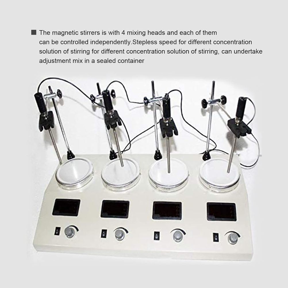 Magnetic Stirrer with Heating Plate, Four-Head Magnetic Stirrer, with Heating Plate and Digital Thermostat, 2200 RPM