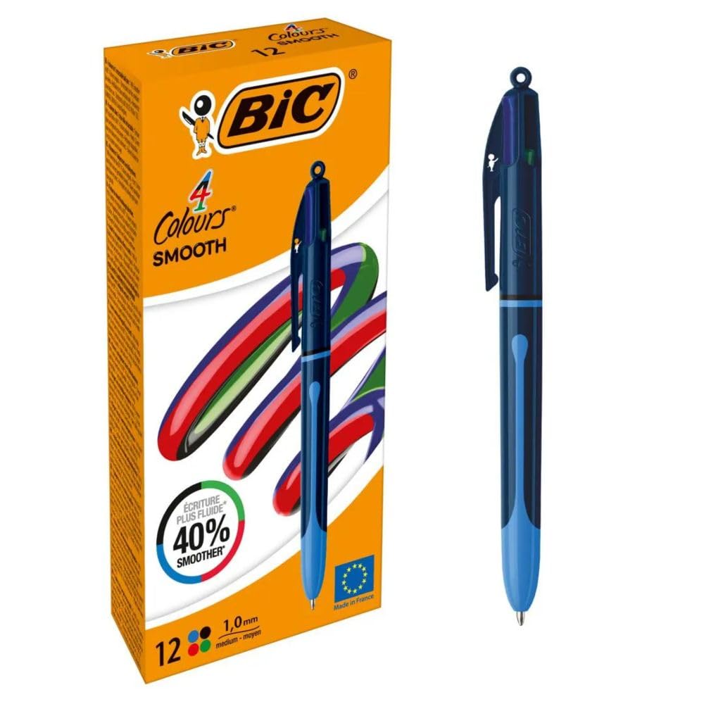 BIC 4 Colours Smooth - Bolígrafo de cuatro colores (12 unidades)