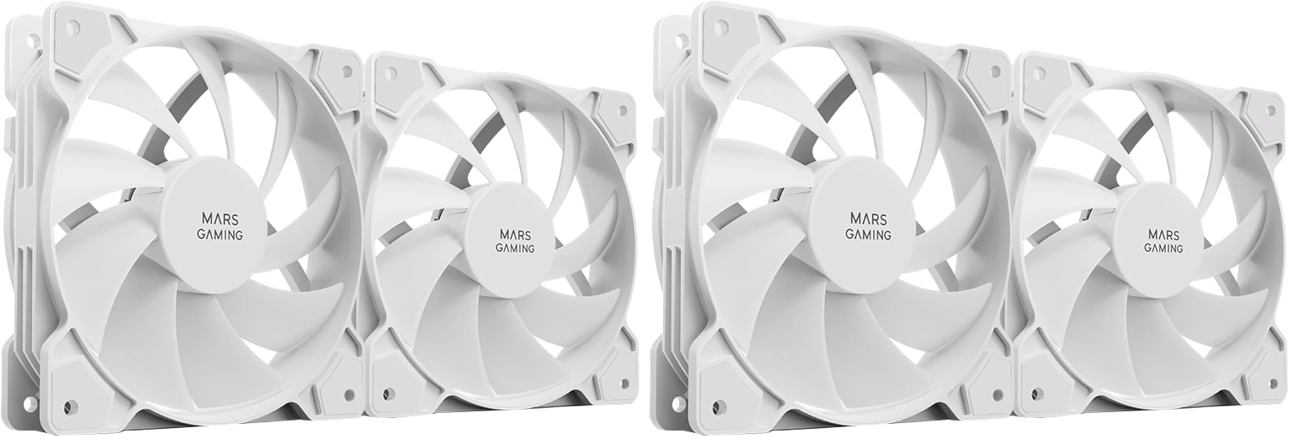 Mars Gaming MF-PWMX2, Kit 2 Ventiladores 120mm, Ultra silenciosos FDB 12dB, Sistema Anti-vibraciones, Sistema PWM, Blanco (Paquete de 2)