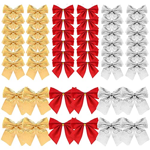 SIMBLOOM 150 Stück Mini Schleifen Weihnachten Weihnachtsbaum Gold Silber Rot Klein Weihnachtsschleifen Fertige Schleifen Weihnachtsbaum Schleife Weihnachten Tannenbaum Weihnachtsbaumschmuck Cover