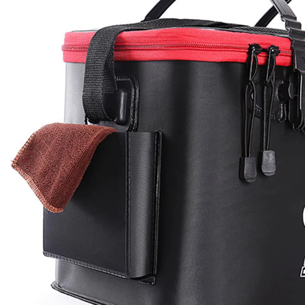 Secchio da Pesca Pieghevole – Capacità 28 L, Impermeabile, Con Foro per Aeratore, Tasche Laterali, Design Salvaspazio, 45×26,5×23,5 cm | RIBETINA