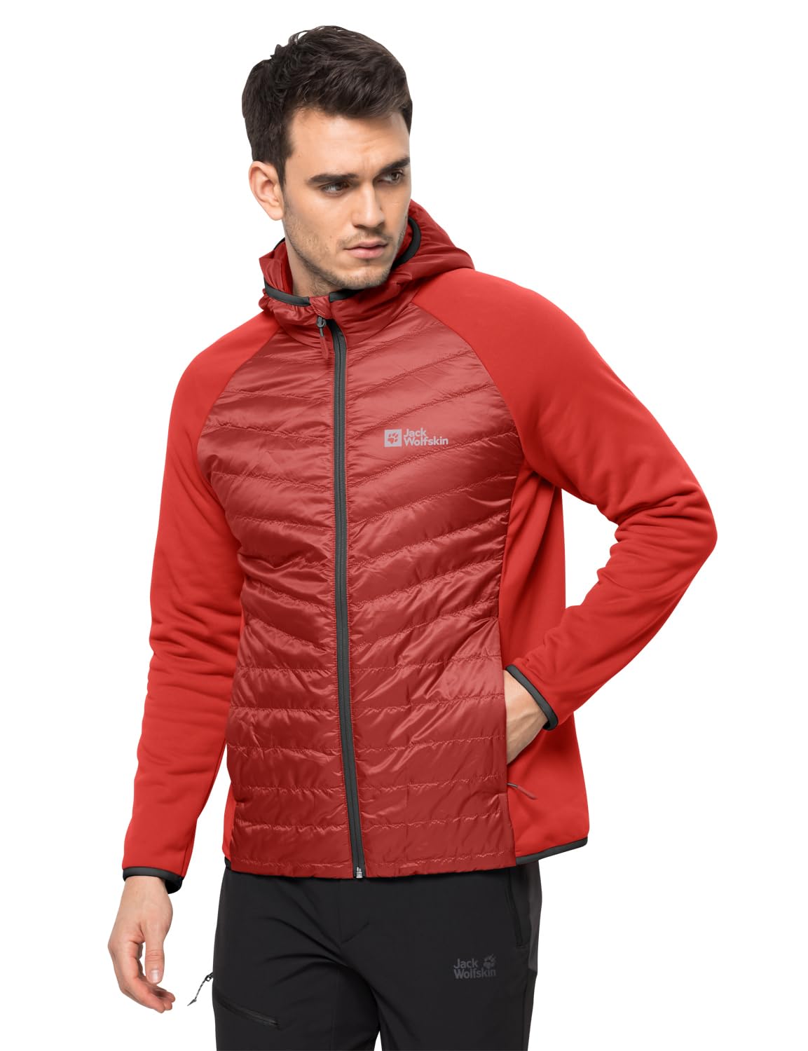 Jack Wolfskin Men's Routeburn Pro HybridM Fleece Jacket, Strong Red, S
