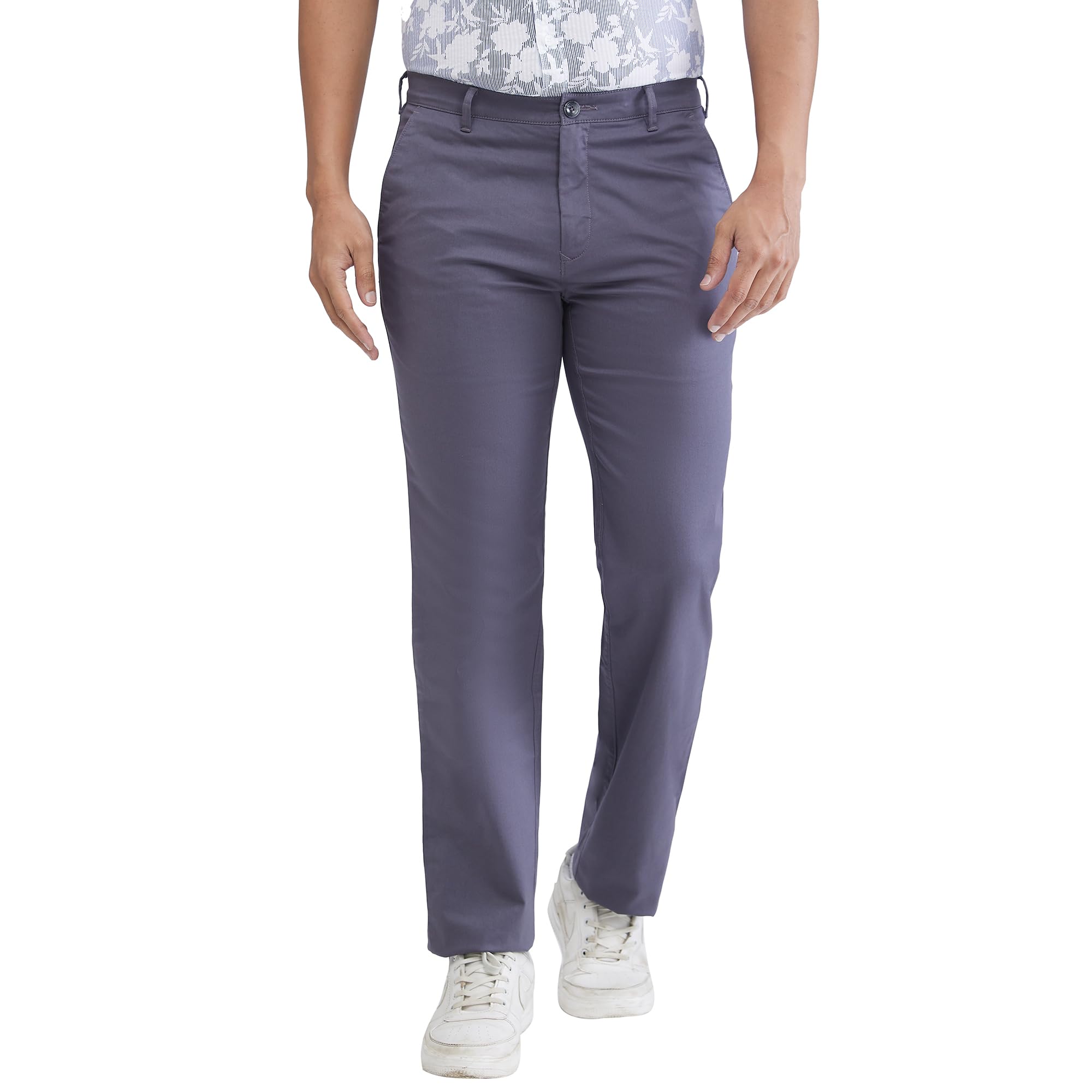colorplus Men's Regular Fit Solid Piece Dyed Pattern Cotton Blend Flat Front Casual Trouser-picture-38