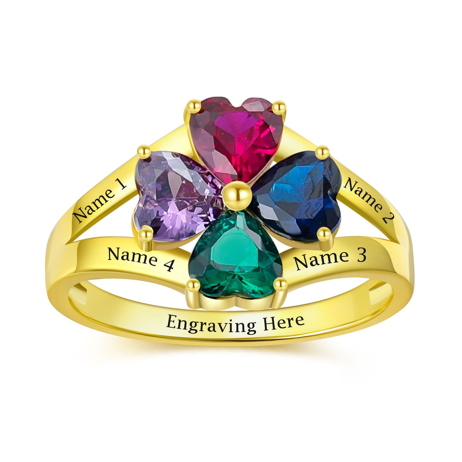 Mothers Day Gifts 10K 14K 18K Solid Gold Customized Mom Ring 2-4 Birthstones Personalized Family Names Ring Jewelry Gifts for Mothers Wife Mom