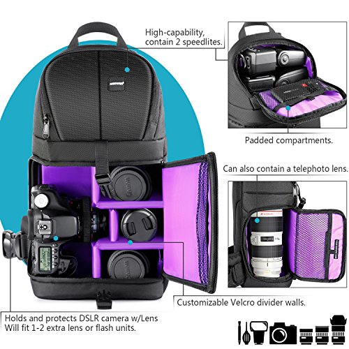 Neewer Professionelle Riemen-Kamera-Speicher-Beutel reißfeste und wasserdichte schwarze Rucksack Tasche für DSLR Kamera, Objektiv und Zubehör (lila Innen) - Image 5