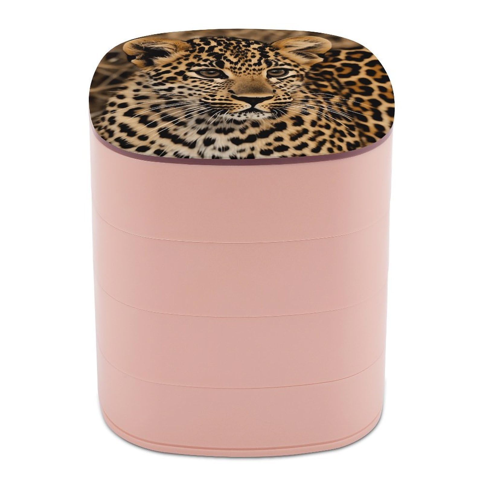 VstaDank Cute Leopard Jewelry Box with Mirror Travel Small Jewelry Case for Women 4-Layer Rotatable Jewelry Organizer Storage Box Portable Jewelry Storage Case for Rings Earrings