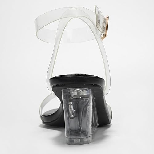 Miniatura 5 de Cape Robbin Nerina - Tacones transparentes para mujer, tacón grueso y transparente, con correa transparente, con tiras abiertas