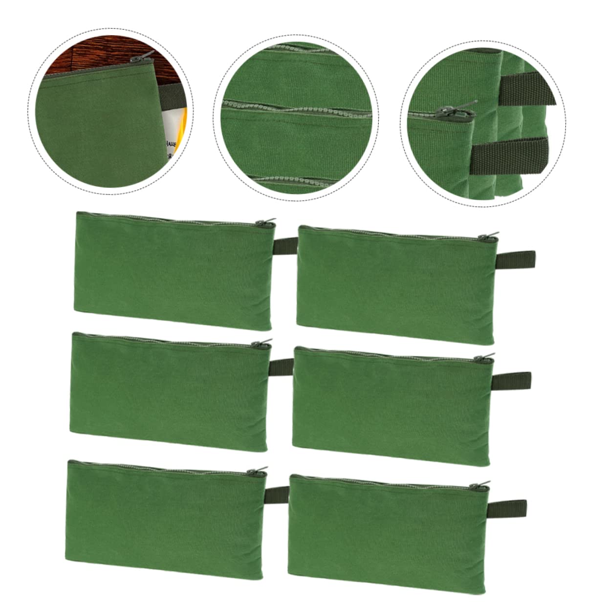 Bolsa para Herramientas de Lona Verde Cremallera, 6 Unidades