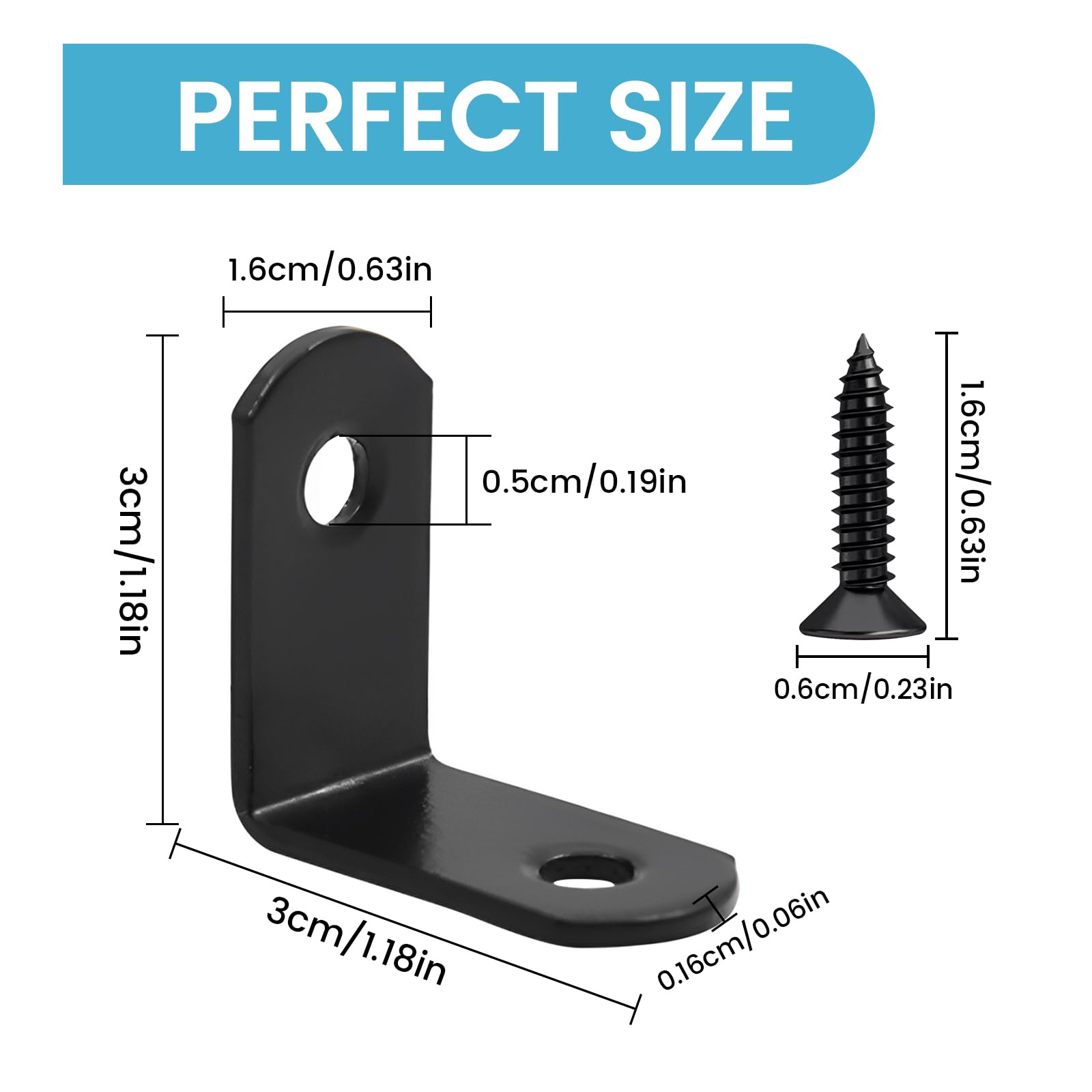 Biqing 20PCS L Brackets Corner Brace 90 Degree Metal Corner Brackets for Shelves Dressers Chairs with Screws 1.1 x 1.1 inch (30*30mm) Black - Image 2