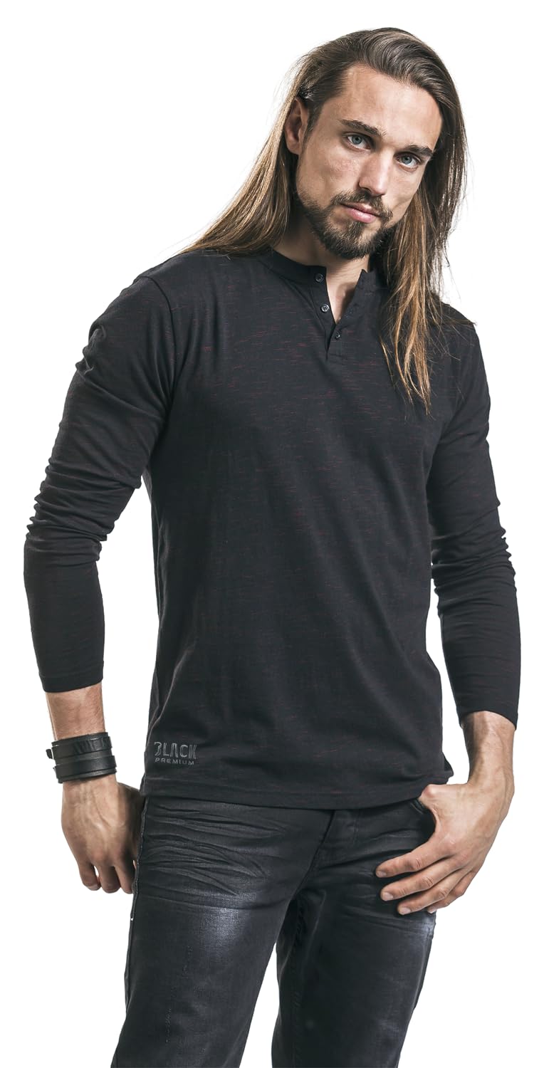 Black Premium by EMP Herren schwarz-rotes Basic Langarmshirt