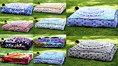 Handicraft-Palace Krati Exports 5 Pcs Large Mandala Floor Pillows Wholesale Lot Square Indian Cushion Cover 35" Oversized Cushion Cover Cotton Seating Ottoman Poufs Dog/Pets Bed Sold