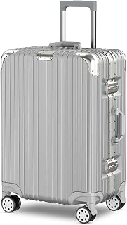Voyagoux Valigia Media - 72L, 66x42x26cm, Luggage, Serratura TSA, Alluminio Suitcase, Valigia con Ruote, 4 Ruote con Sistema Airwheel, Robusta e Leggera, Argento