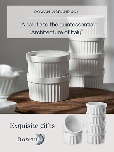 Miniatura 24 de DOWAN - Cazuelita de porcelana, para servir o para soufflé, Creme Brulee, de estilo clásico para hornear, juego de 6 Blanco