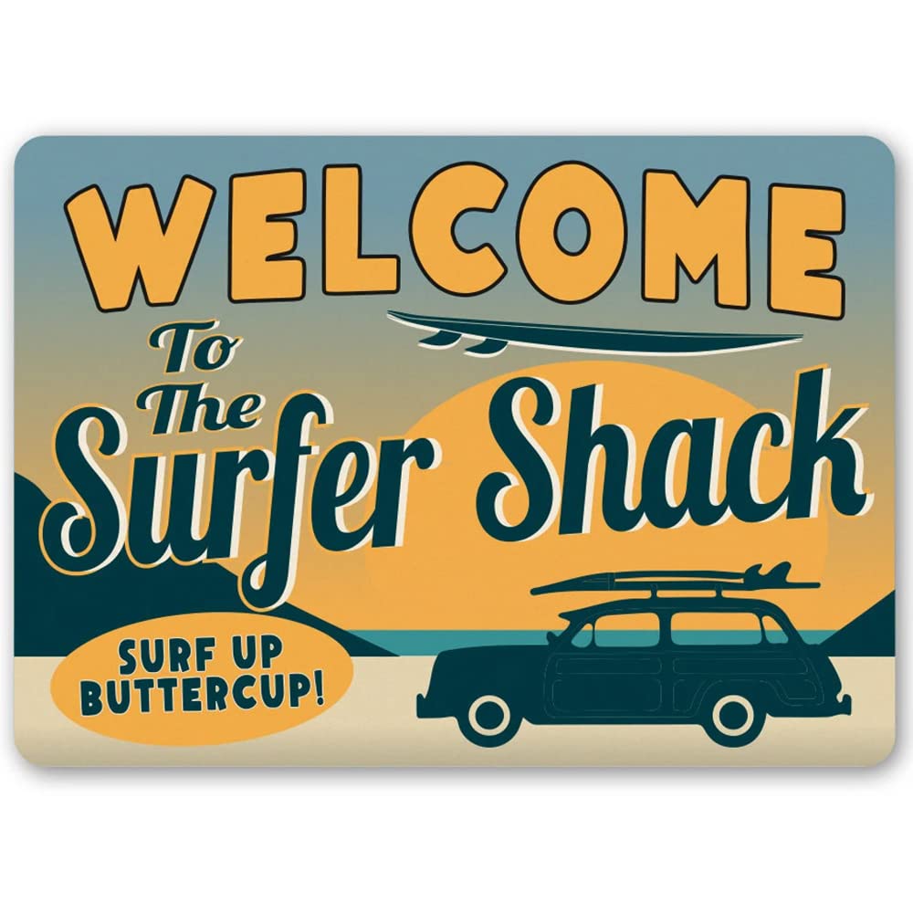 Yepyayqvk Tin Sign 437 Welcome To Surf Shack Sign, Custom Surf Sign, Custom Surf, Surfer, Beach Surfer, Retro Surf Sign, Surfer Decor, Surf Shack Vintage Metal Tin Sign Retro Poster Design Decor 6X8 Inch