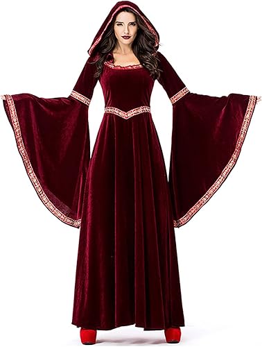 Miniatura 6 de BFAFEN Vestido medieval renacentista para mujer, vestido victoriano, manga acampanada, disfraz de vampiro, cosplay, capa vintage con capucha