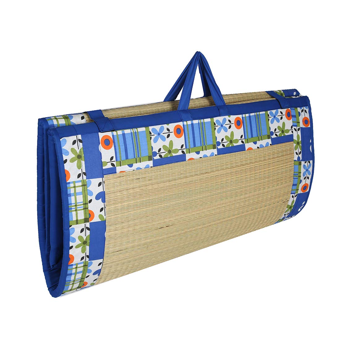 Future Lifestyle Foldable Cushion Mat | Korai River Grass Mat (3x6 Ft) | 18MM Soft Foam for Comfort Sleep | Single Fold Portable | Ideal for Home, Yoga, Travel & Outdoor Use (Blue Cotton)