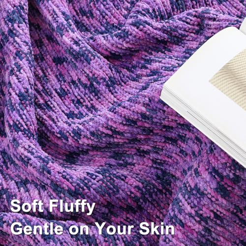 Image of #6 Super Bulky Blanket Yarn for Crocheting - 4 Skeins(Each 10.5oz /300g, 220yds /201m), Chunky Chenille Thick Plush Big Soft Yarn for Crocheting Knitting Blankets, Purple & Blue & Yellow