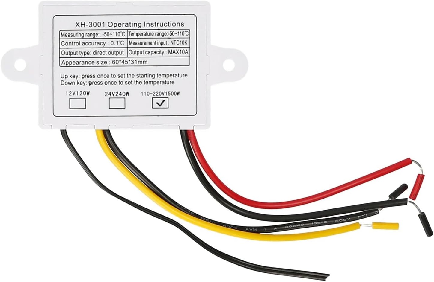 XH-3001 Digital Control Electronic Temperature Controller Thermostat Module Temperature Control with NTC for Refrigerator(1 110 to 220V 1500W)