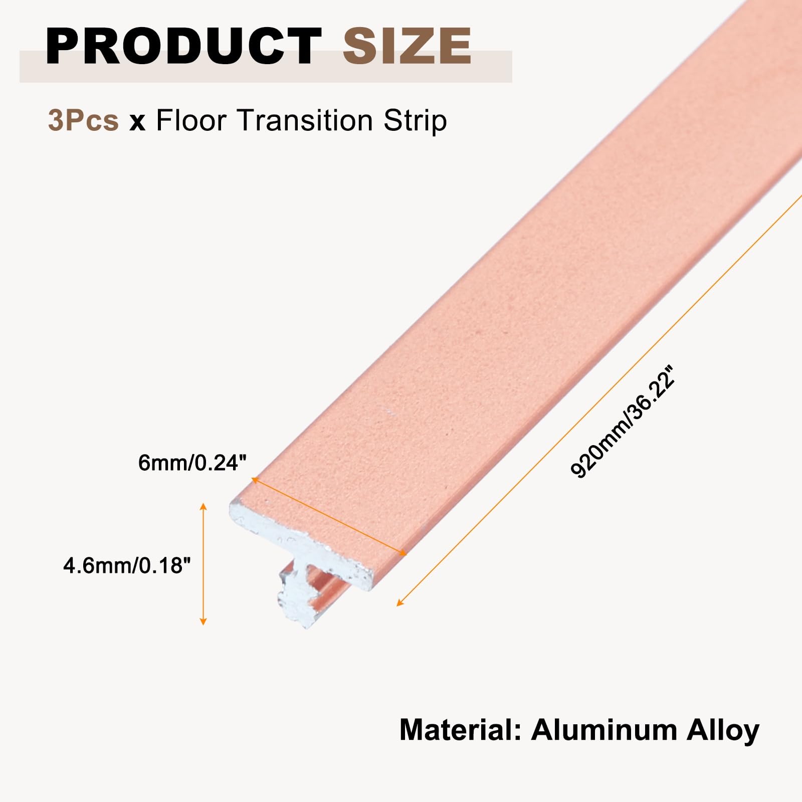 uxcell Lot de 3 bandes de transition en T en aluminium pour plancher - 91 x 0,6 cm - Bandes de seuil pour portes et joints de sols, stratifié, bois, carrelage, vinyle, rose