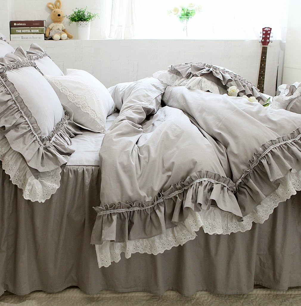 アイボリー フリル刺繍 クイーンカバーセット アイボリー フリル刺繍