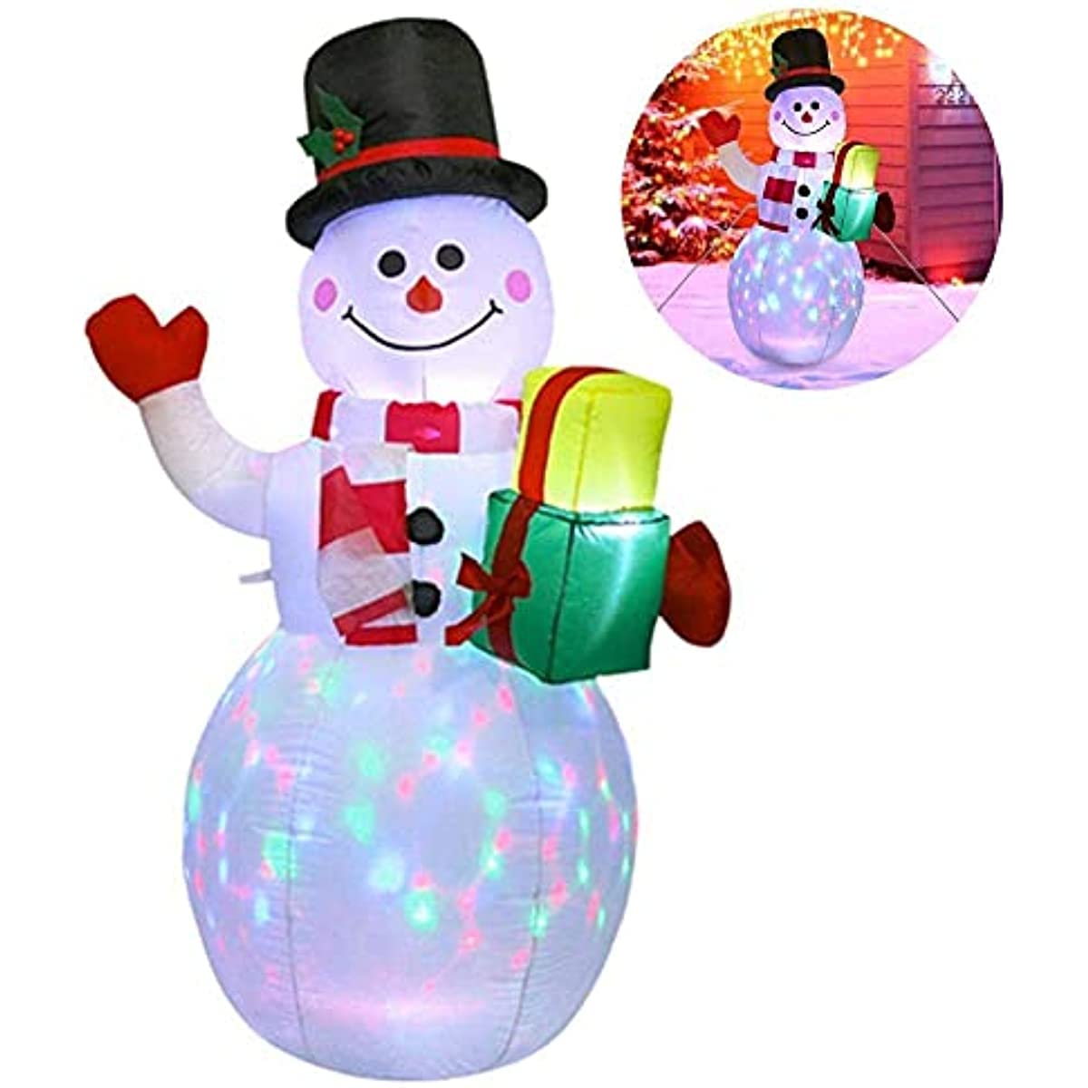 Bonhomme de neige gonflable de 1,5 m avec souffleur intégré et lumières LED rotatives colorées, pour cour, jardin, extérieur