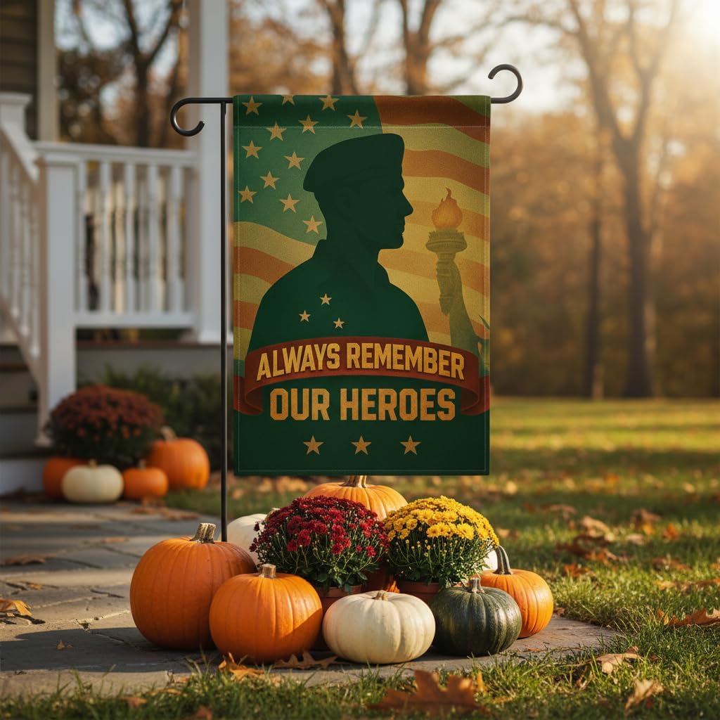 Army Veteran Soldier Silhouette Garden Flag, 12x18 Inch Double-Sided Liberty Torch Outdoor Memorial Decor, Veterans Day Patriot Day 9/11 US Military Tribute - Image 8