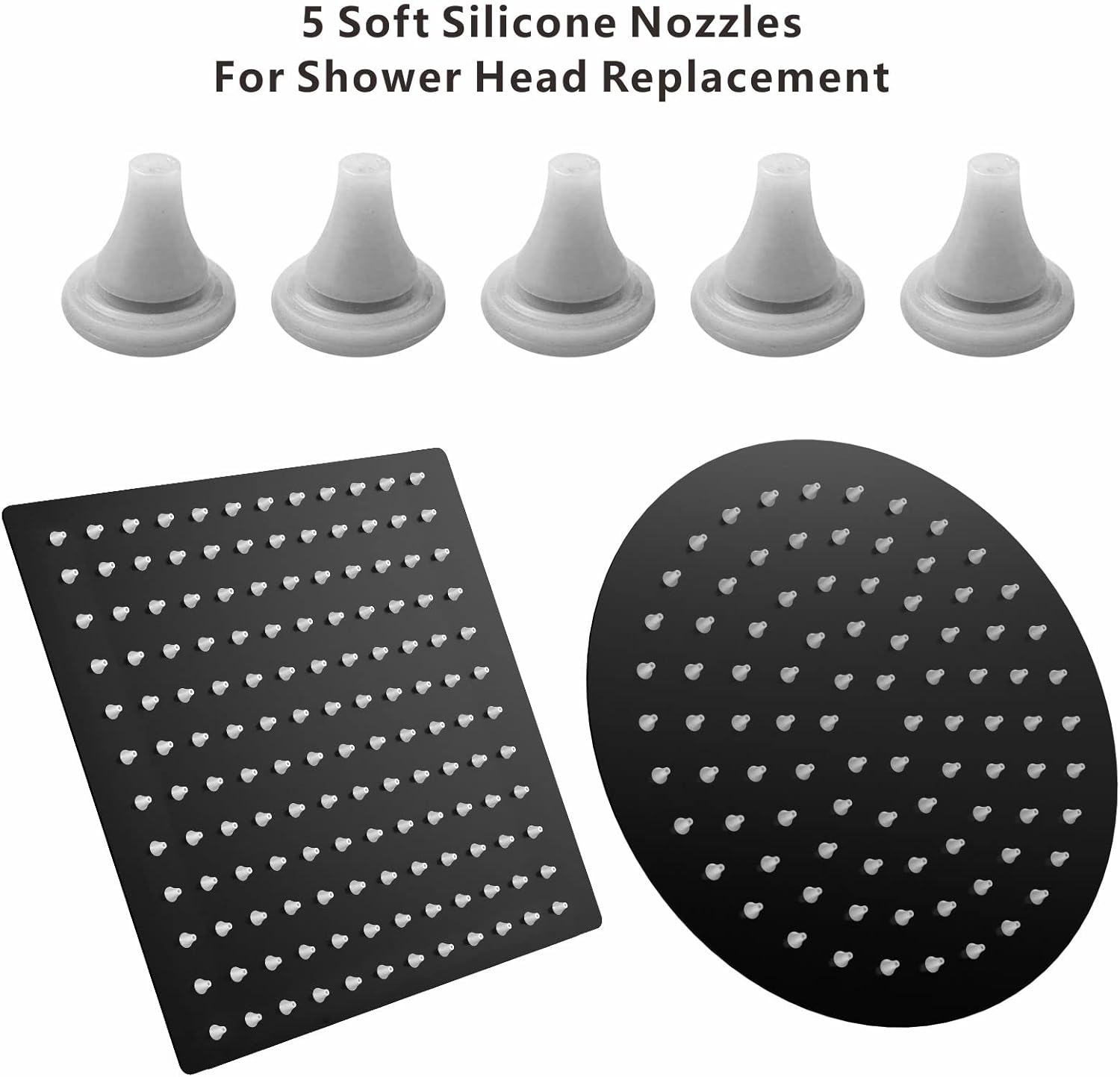 Voolan Shower Flow Restrictor Set - Fixed Showerhead Replace Parts -1.8 and 2.5GPM Flow Reducer Limiter + 2 Filter Gaskets + 5 Soft Silicone Nozzles For Shower Head Replacement