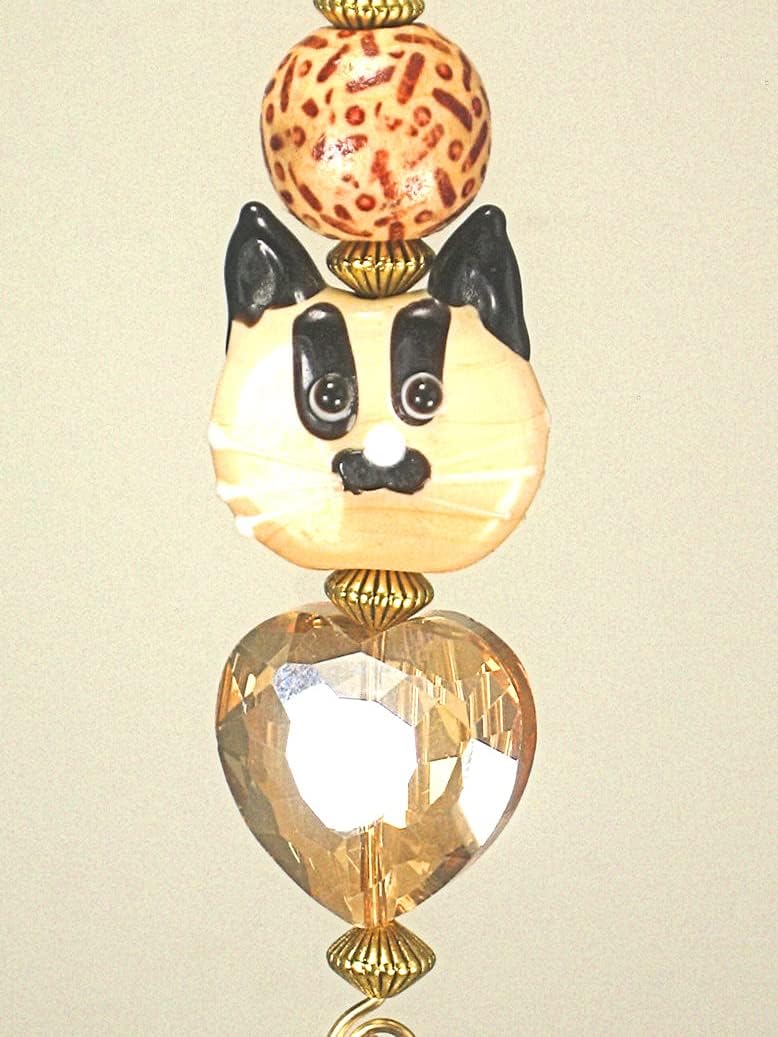 A Curious Cat and Heart Amber Lampwork Glass Light/Ceiling Fan Pull Chain