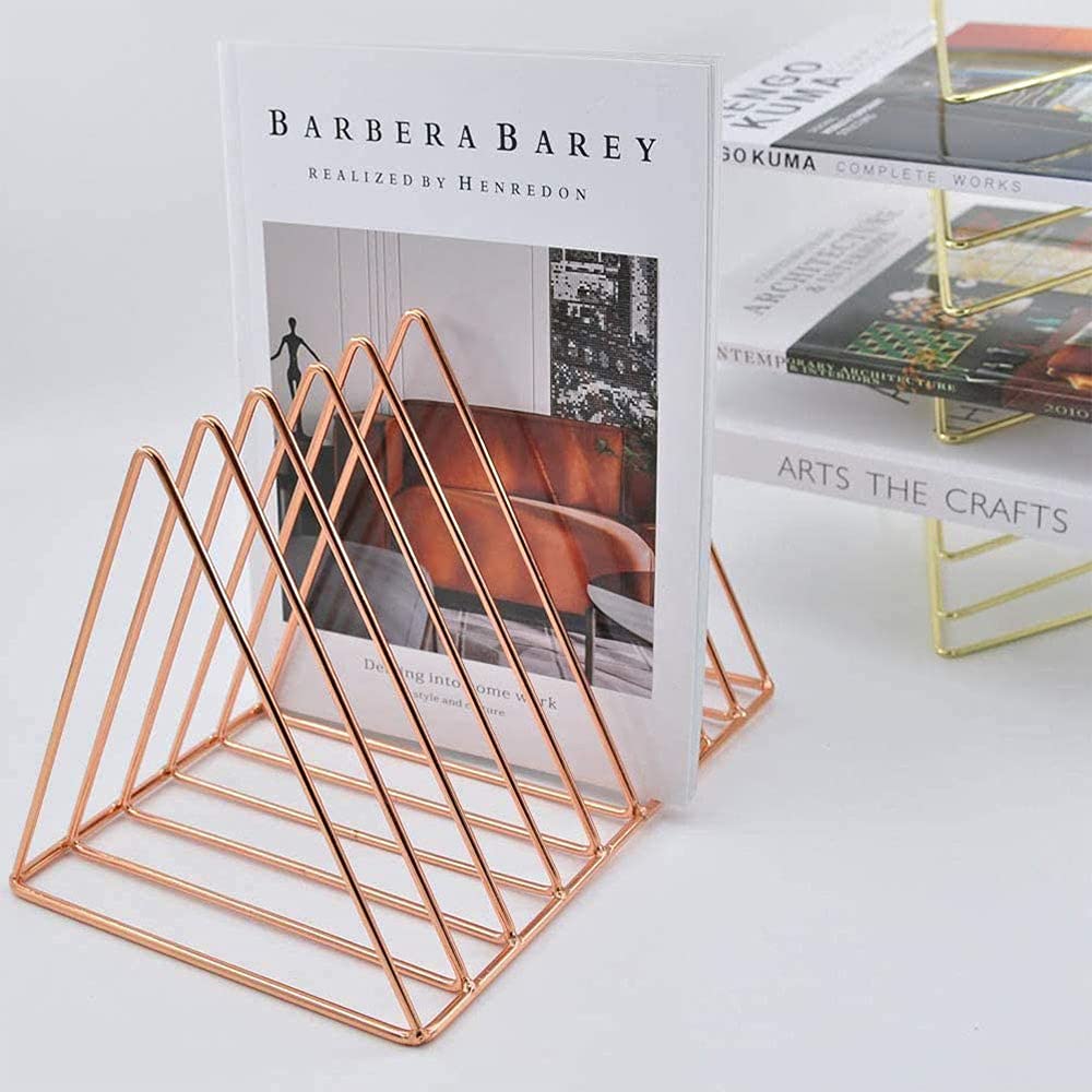 Portariviste Metallo Regolabile A Triangolo - Espandibile, 7 Scomparti, Per Libri E Riviste | Colore Oro - Foto 4