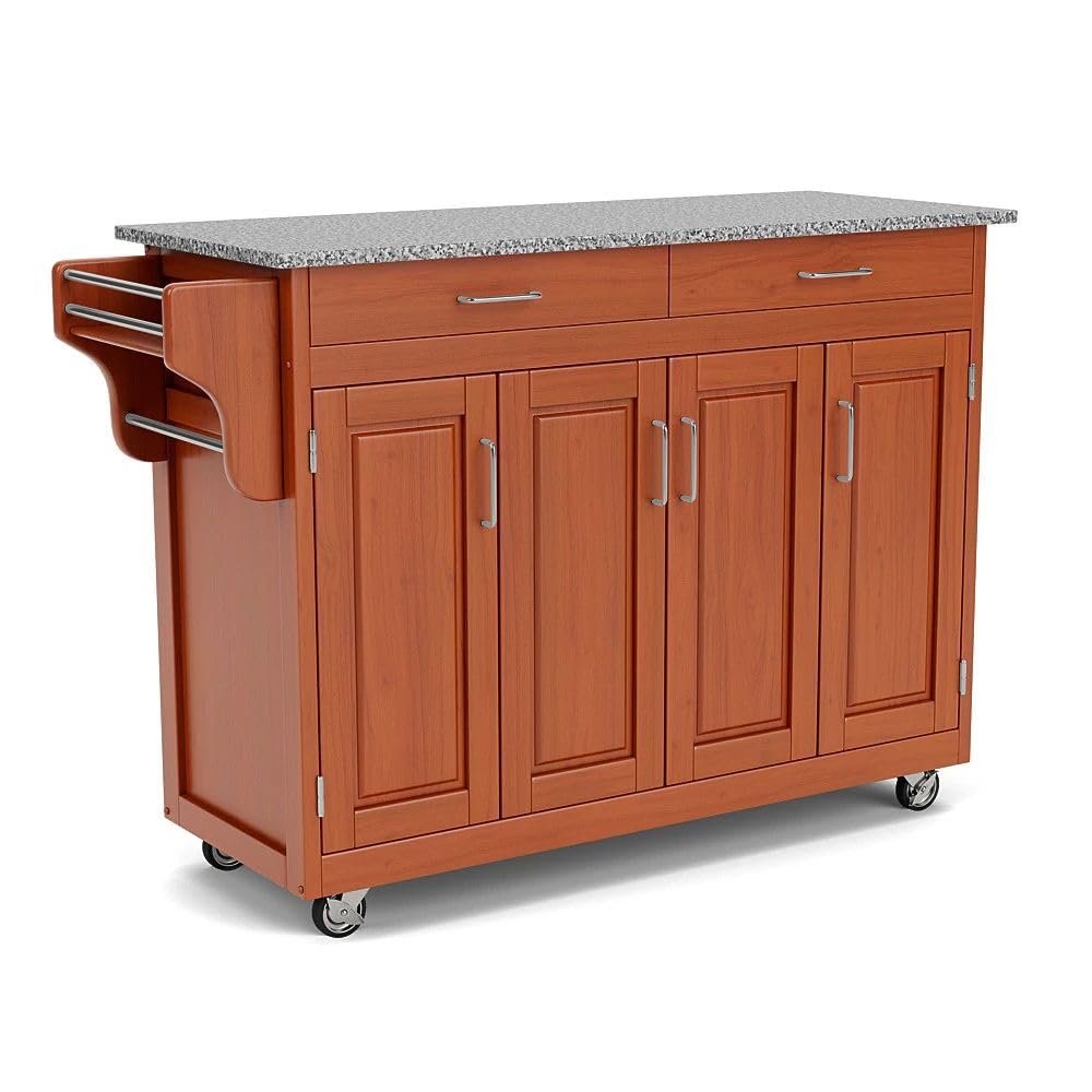 Photo 1 of Homestyles Create Cottage Oak 4 Door Cabinet Kitchen Cart with Gray Granite Top by Home Styles