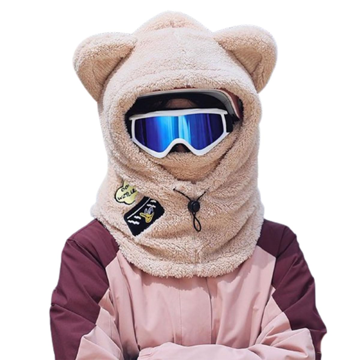 NURCOIOX Women Cute Kawaii Motorcycle Helmet Cover Bear Ear Beanie Hat Scarf Face Cover Ski Outdoor 3 in 1 Winter Warm Helmet Cover-E