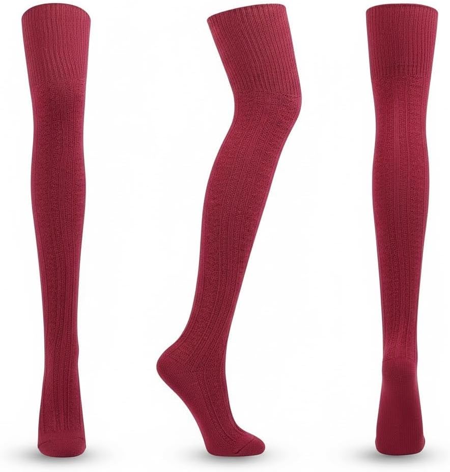 Women's Cable Knit Thigh High Socks, Warm Over-the-Knee Stockings, Cozy Winter Fashion Leg Warmers (3 pairs)