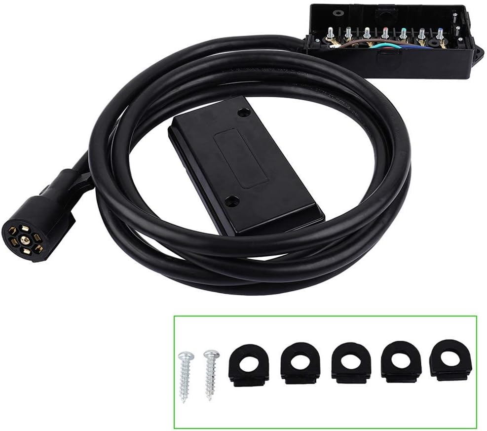 SCITOO 12 Feet 7 Way Plug Inline Trailer Cord with 7 Gang Junction Box, Auto 7 Pin Trailer Wiring Harness, 7 Way RV Style Trailer Plug Wiring for RV Trailers, Campers, Caravans, Trucks, ETL Listed