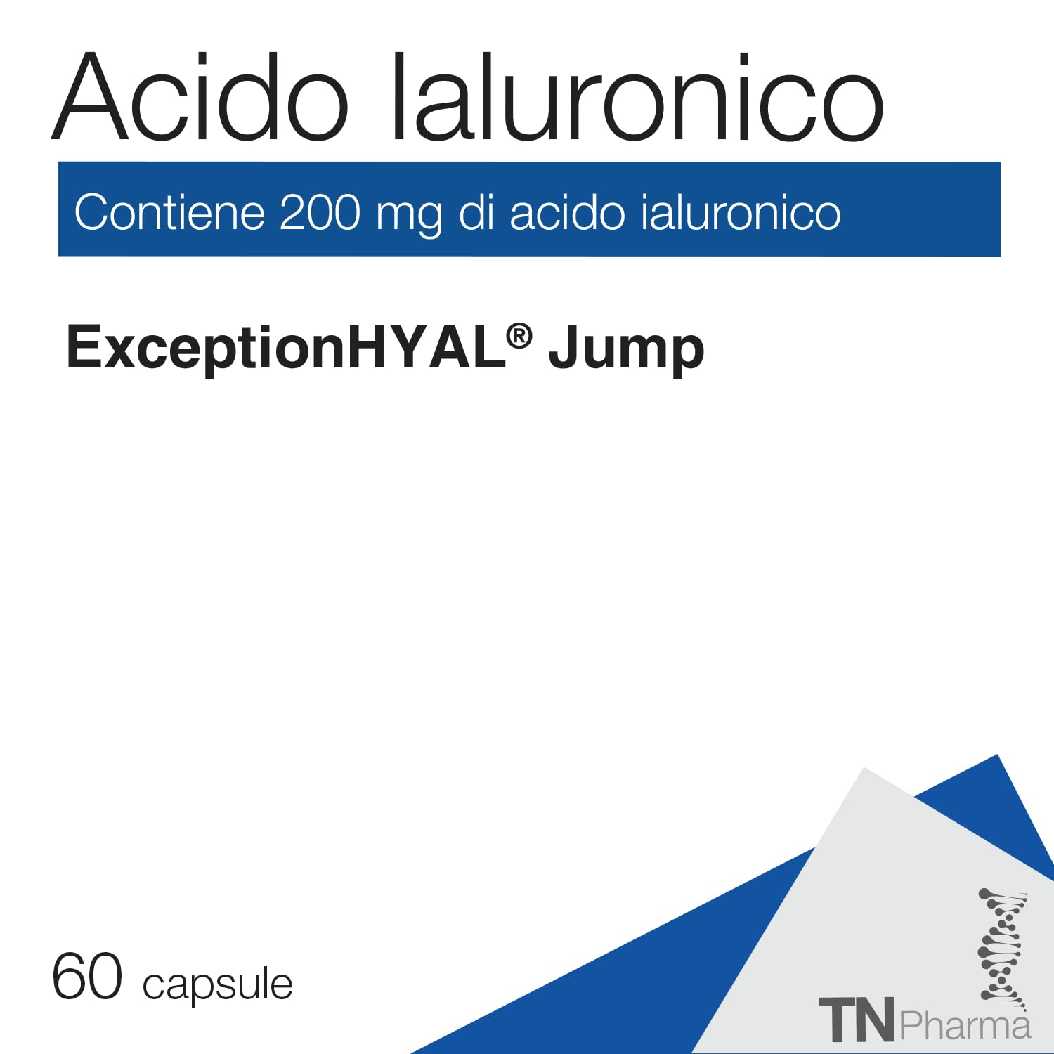 Tn Pharma Acido Ialuronico ExceptionHYAL Jump, 200mg, 30 Capsule, Neutro, Integratore per Articolazioni e Tessuti, 16.8g, Vegano, Senza Glutine, Senza Lattosio