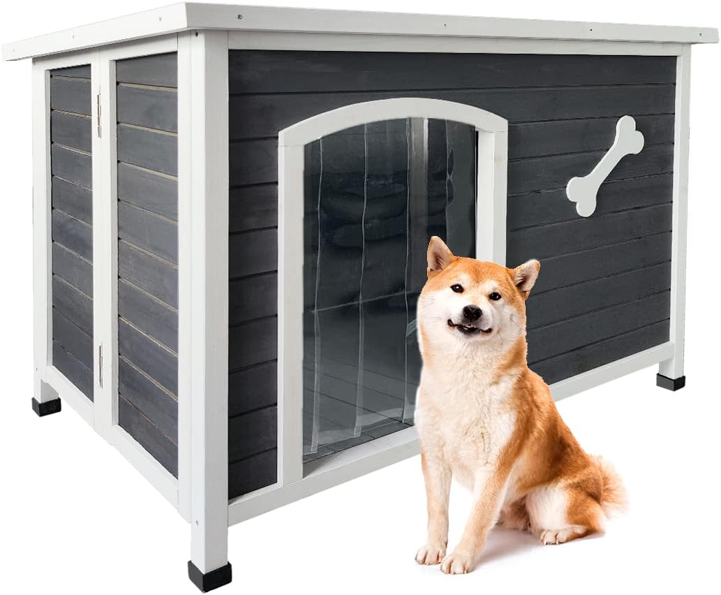 Outdoor Wooden Folding Dog House, 40.55" Waterproof Foldable Patio Dog Cage, Indoor Solid Wood Outside Dog Shelter Kennel, Easy to Assemble