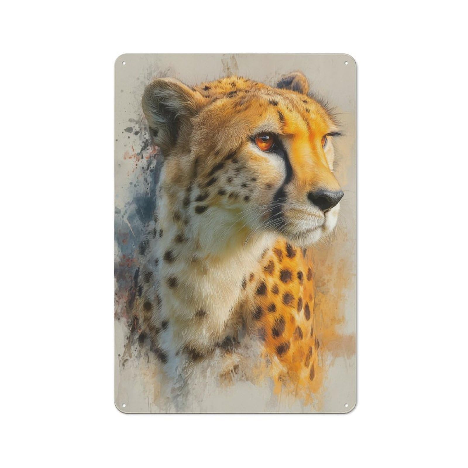 Junmoney Cheetah Portrait Art Metal Plaque With Design 30X20cm, Cosy Diner Style Decor For Coffee Bar, Kitchen, Bistro Or Tea Corner