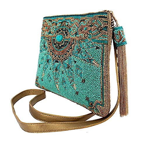 Mary Frances New Day Beaded Handbag Clutch – Sunburst Design Crossbody Evening Bag, Turquoise4