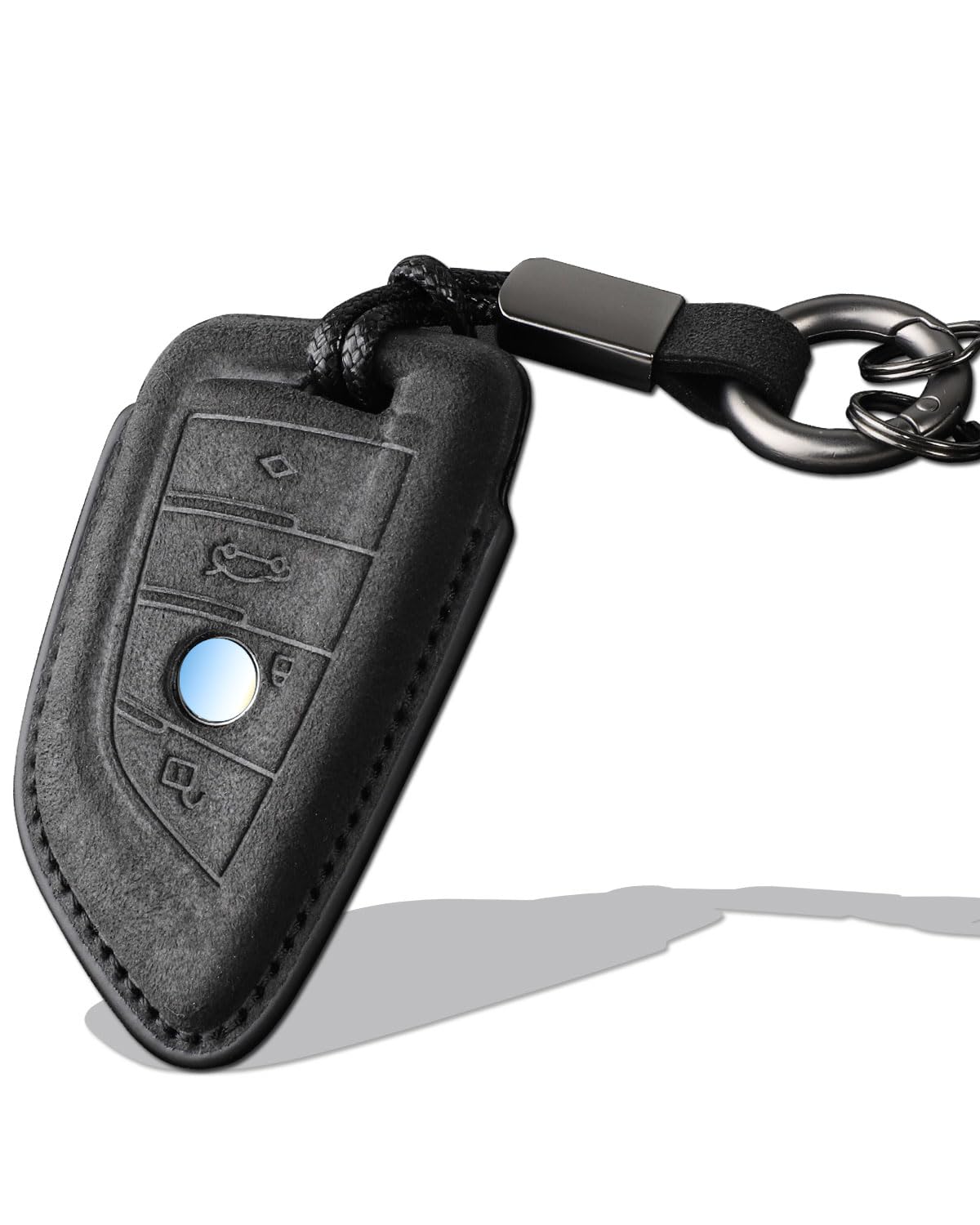 XMZAIMY for BMW Key Fob Cover with Keychain Fit for BMW 3 5 6 7 X1 X2 X3 X5 X6 Series Smart Keys Case Protector suede (Black, Style A)