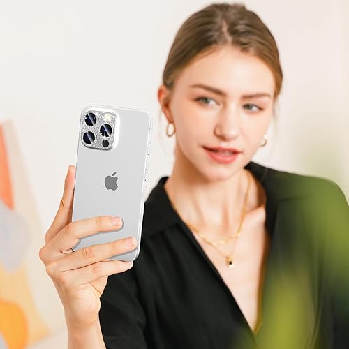 Miniatura 3 de imluckies Protector de lente de cámara brillante para iPhone 15 ProiPhone 15 Pro Max, anillo de metal brillante, película trasera de vidrio templado