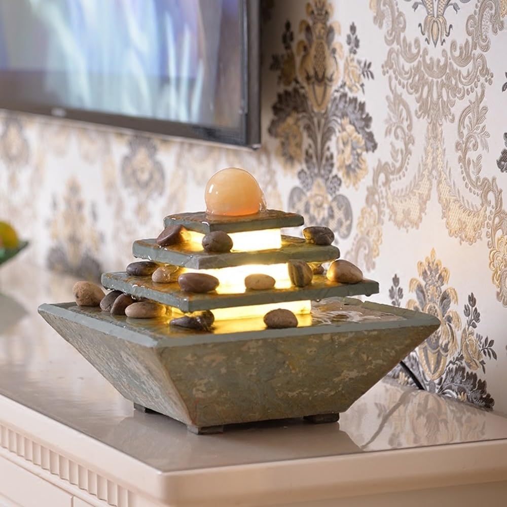Rilassante Fontanelle d'acqua corrente in marmo e ceramica quadrate, piccole fontane riciclata
