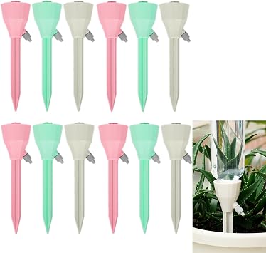 Self Watering Spikes 12 Pcs Plant Waterer with Slow Release Control Valve Switch Automatic Watering Drip System Plant Watering Devices for Vacation and Indoor Outdoor Potted Plants