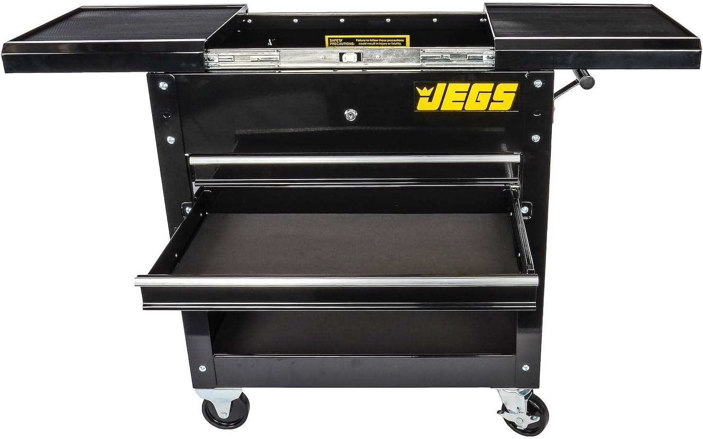 JEGS Heavy-Duty Tool Box Cart | 220 LBS Capacity | Uses Four 4� Caster Wheels | Includes 2 Keyes and 6 Drawer Liners | Black with JEGS Logo | 2 Locking Drawers | Sliding Top